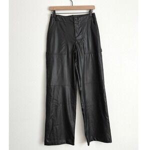 Zara Faux Leather Carpenter XS Black Trousers Edgy‎ Streetwear Wide Leg Utility